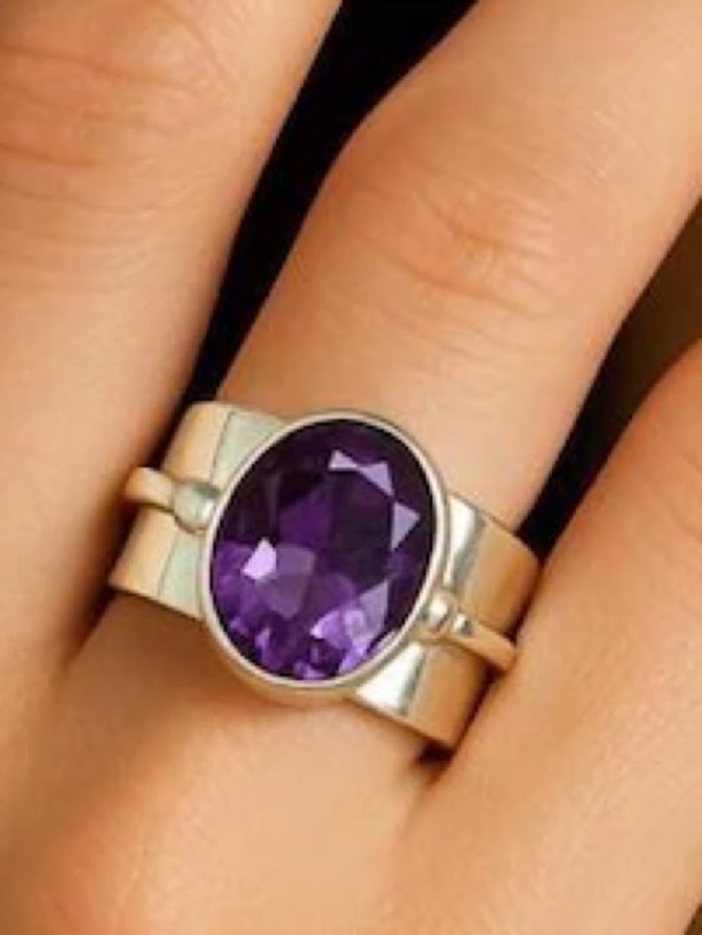 Sterling Silver Amethyst Oval Ring - Purple Sz 6.75